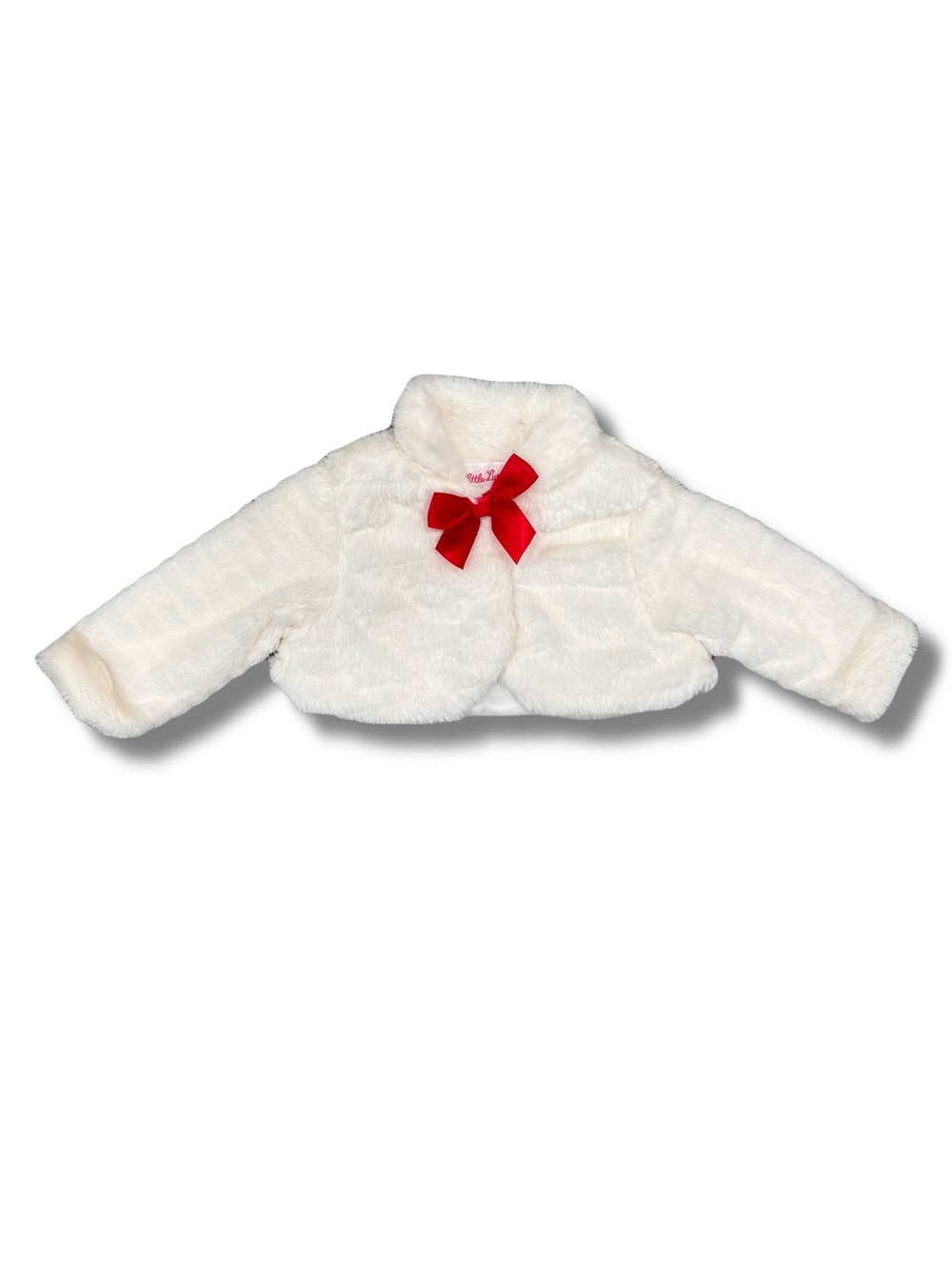 Little Lass 3-6 Months Girl White Faux Fur Coat Red Bow Christmas Winter